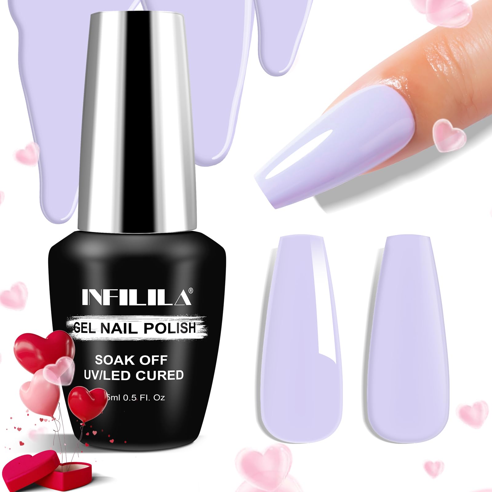 NXJ INFILILA Lavender Purple Gel Nail Polish, 15ml Lilac Purple Nail Gel Soak Off UV LED Nail Lamp Gel Polish Nail Art Manicure 