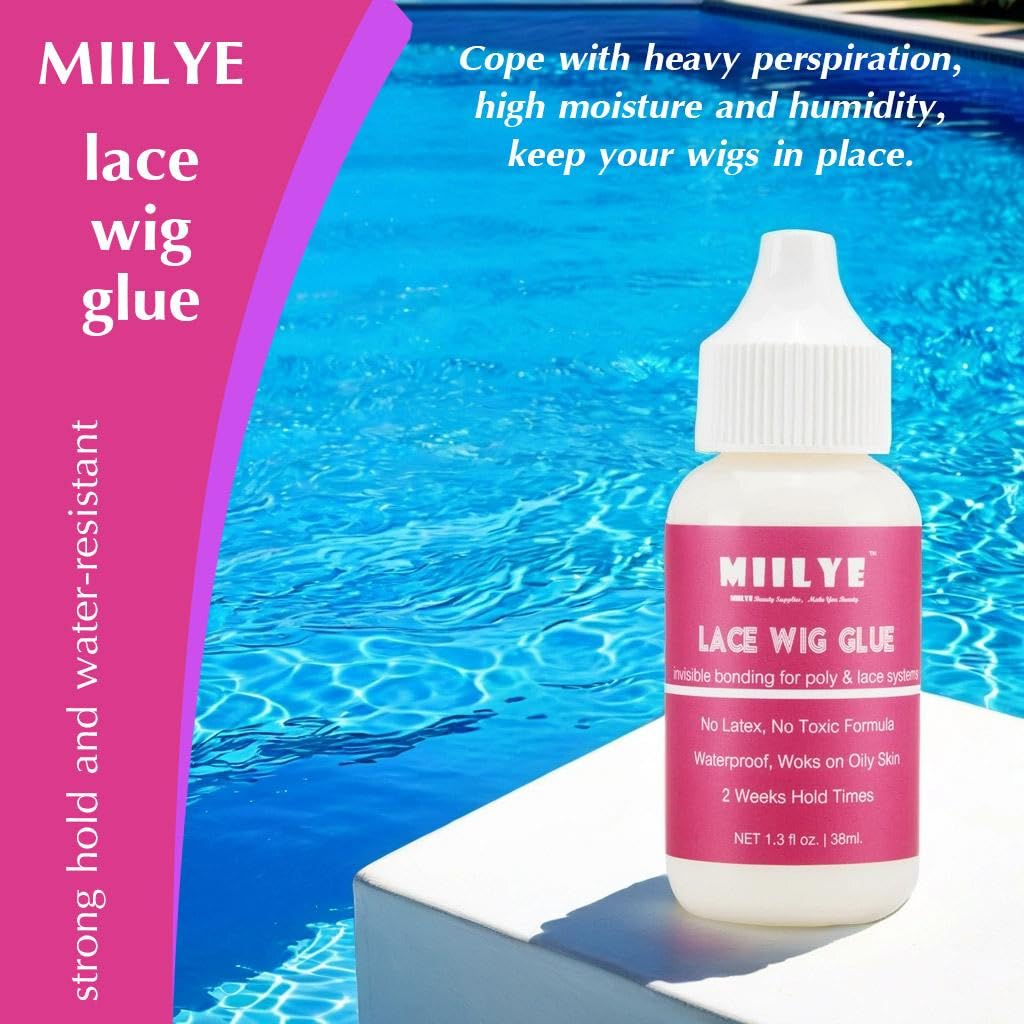 Miilye Wig Glue For Front Lace Wig, Strong Hold Lace Glue For Wigs, Sweat Proof Lace Front Glue, Waterproof Bond Glue For Lace W