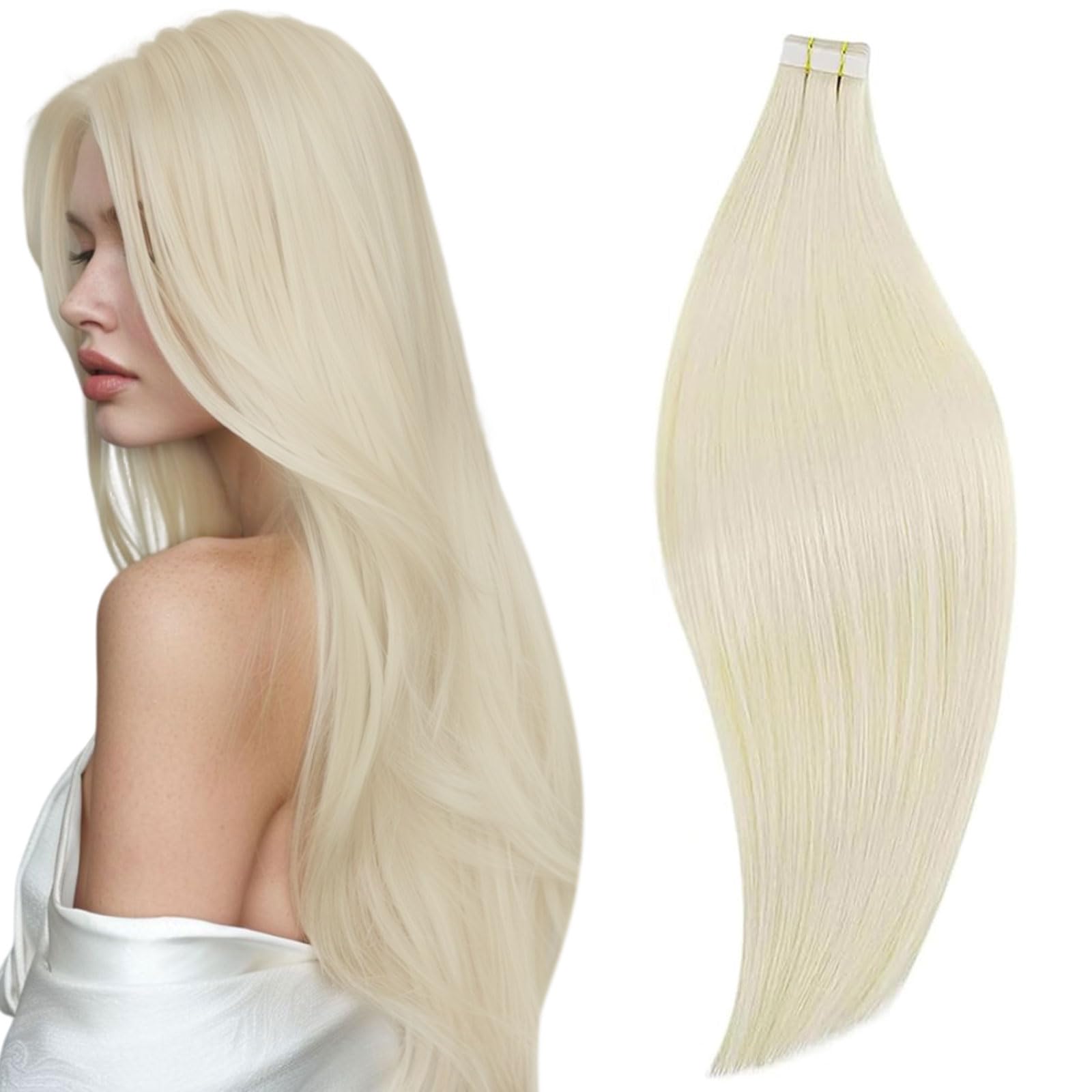 Runature Blonde Human Hair Tape In Extensions Skin Weft Seamless Tape In Hair Extensions Straight Color #60 Pu Tape In Extension