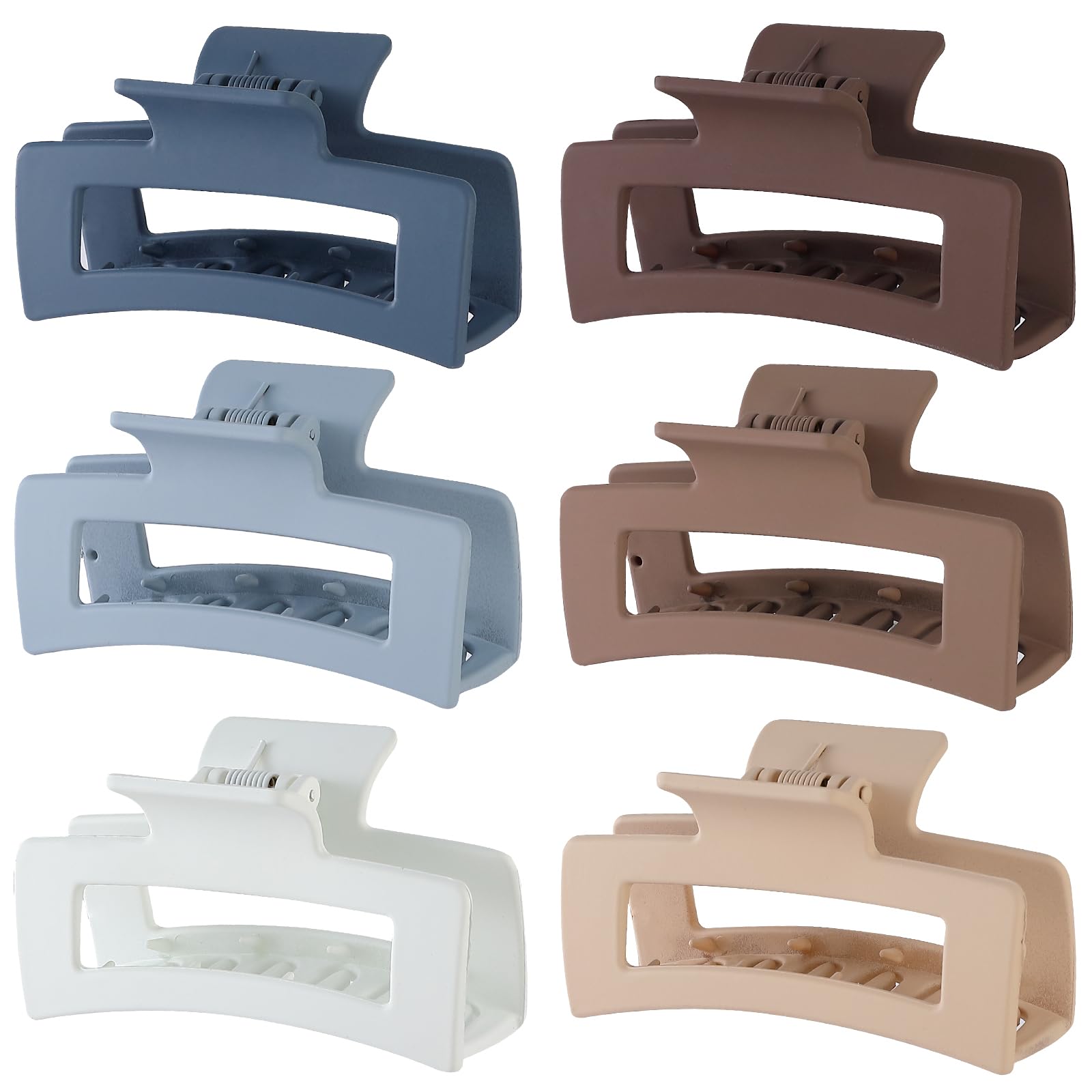 Sisiaipu 3.5 Inch Medium Hair Claw Clips 6 Pack Brown Blue Hair Clips for Women Square Claw Clips Rectangle Clips for Hair Banan