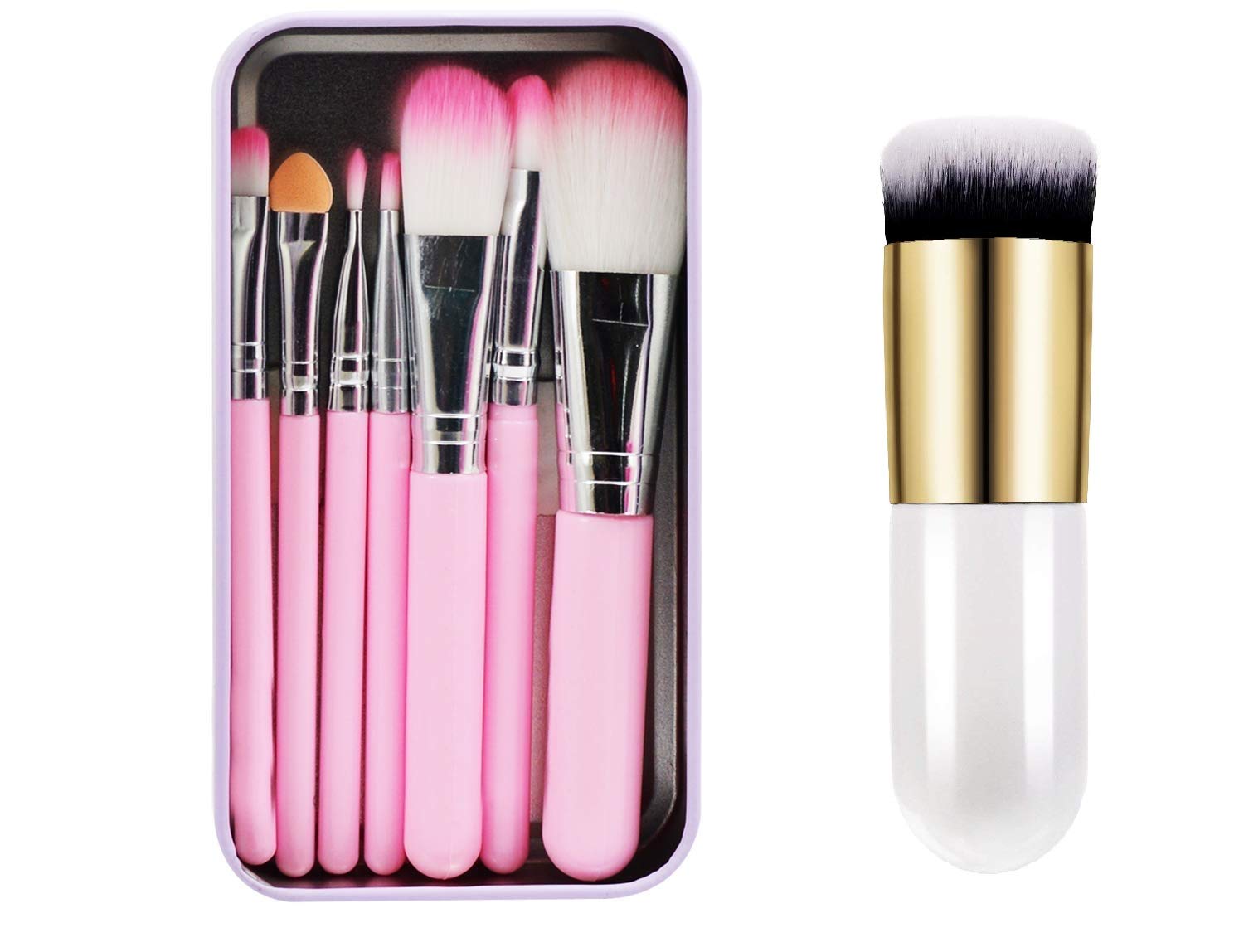 Khelni White Foundation Brush With Makeup Brushes Set Of 7(Pink)