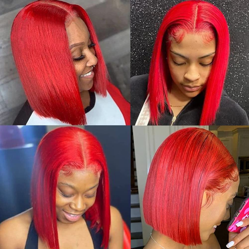 Pre Plucked 13X4 Straight Red Bob Wig Human Hair Lace Frontal Wigs With Baby Hair Natural Hairline 100% Unprocessed Human Virgin