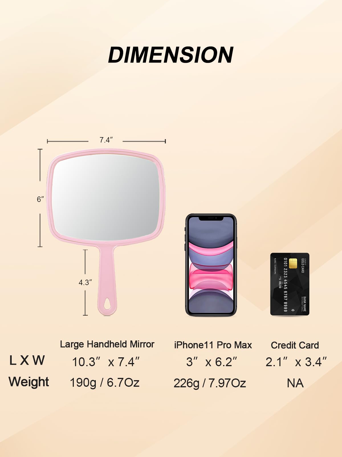 Gladmart Hand Mirror Salon Barber Hairdressing Handheld Mirror with Handle (Square Pink 7.4 x 10.3 inches)