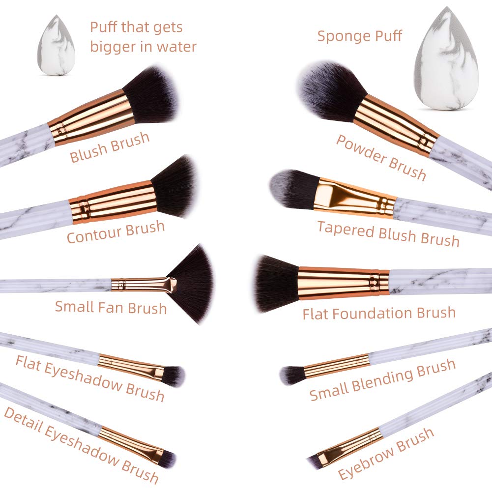 Heymkgo Makeup Brushes Professional Marble Makeup Brush Set, Soft And Odor-Free Natural Synthetic Bristles,10Pcs Makeup Brush +