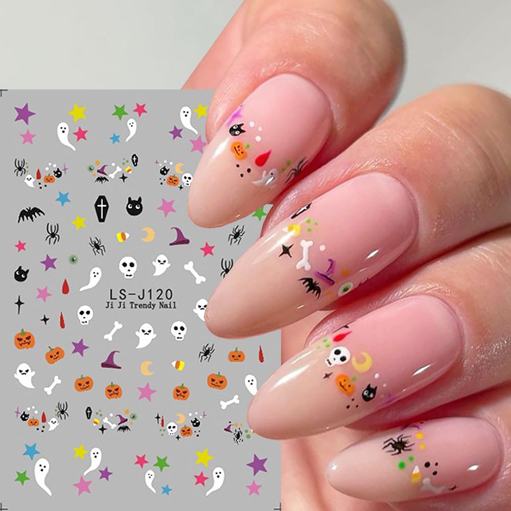 Halloween Nail Stickers For Nail Art, 6Cps Lovely Ghost Pumpkin Nail Art Stickers Decals Cat Bat Skull Spider Web Spider Hallowe