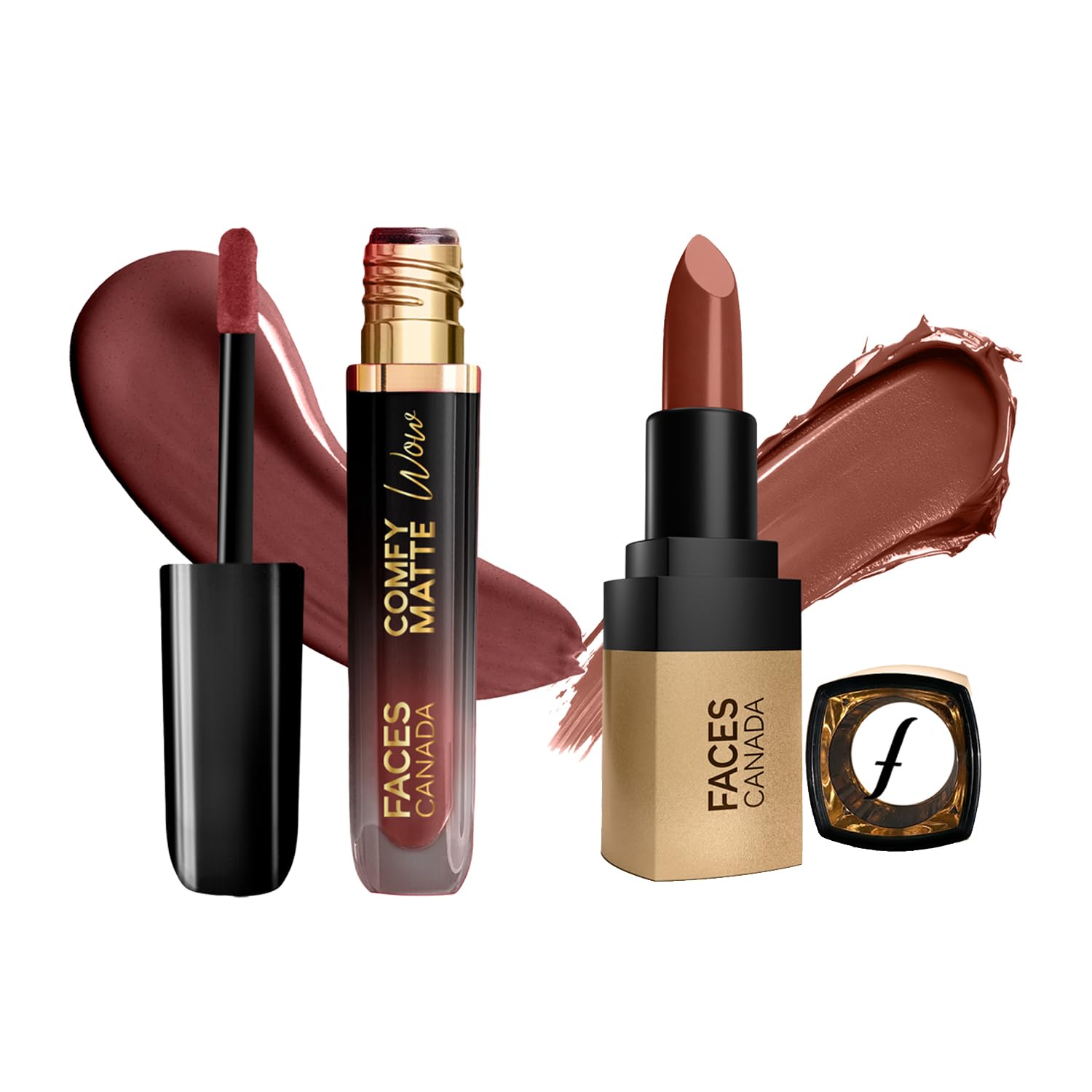 Faces Canada Comfy Matte Wow Liquid Lipstick - Cocoa Crush 07 (3.8Ml) & Comfy Matte Velvet Touch Lipstick - Cocoa Truffle 06 (4.