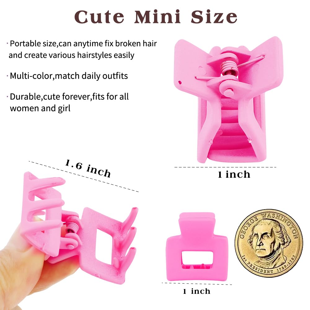 Ahoney 10Pcs Pink Hair Claw Clips For Women Girls, 1'' Mini Matte Small Hair Clips For Thin Thick Medium Hair Cute Jaw Clips Str