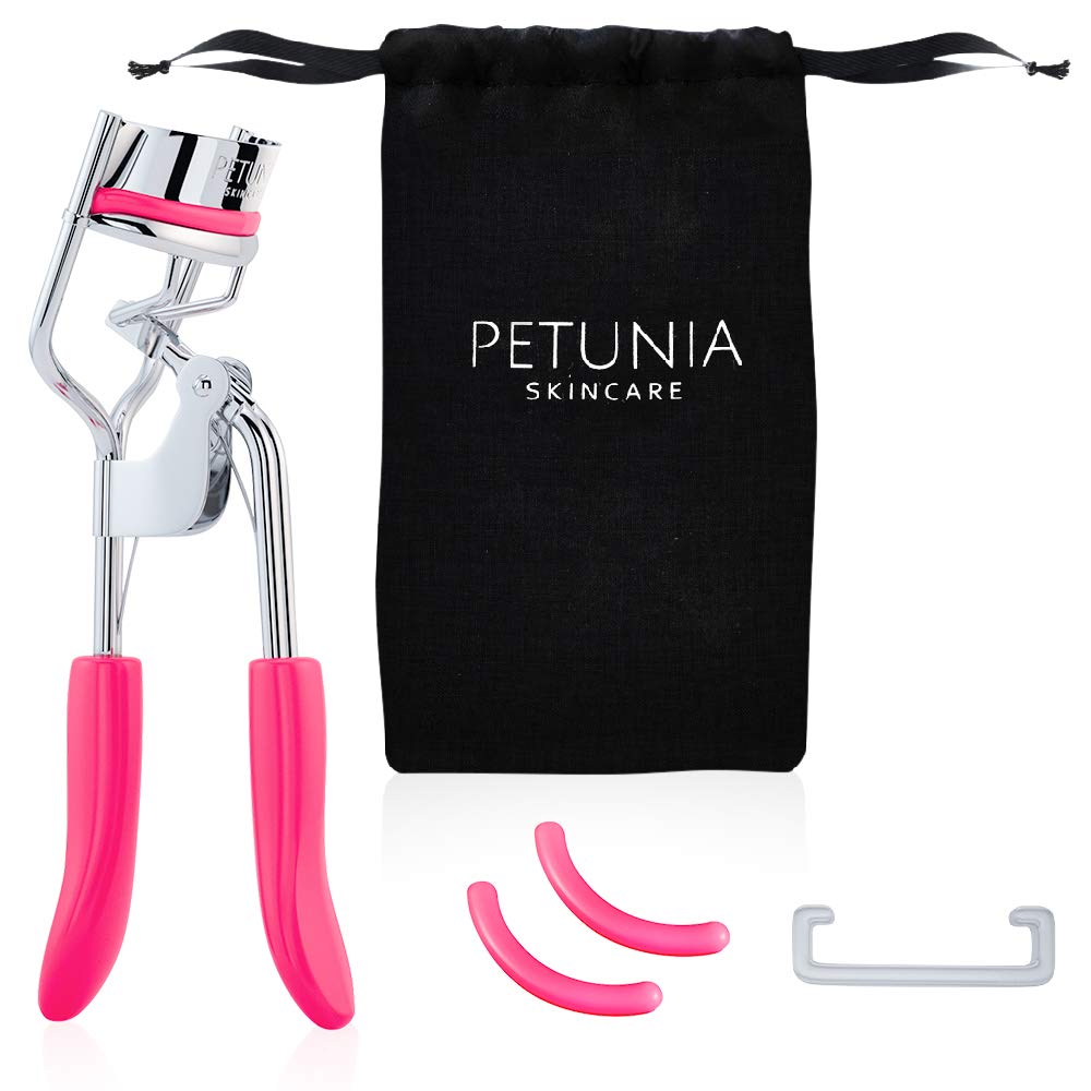 Silicone Eyelash Curler with Refill Pads & Satin Pouch Designed for No Pinching or Pulling and Perfect for Those with Straight F