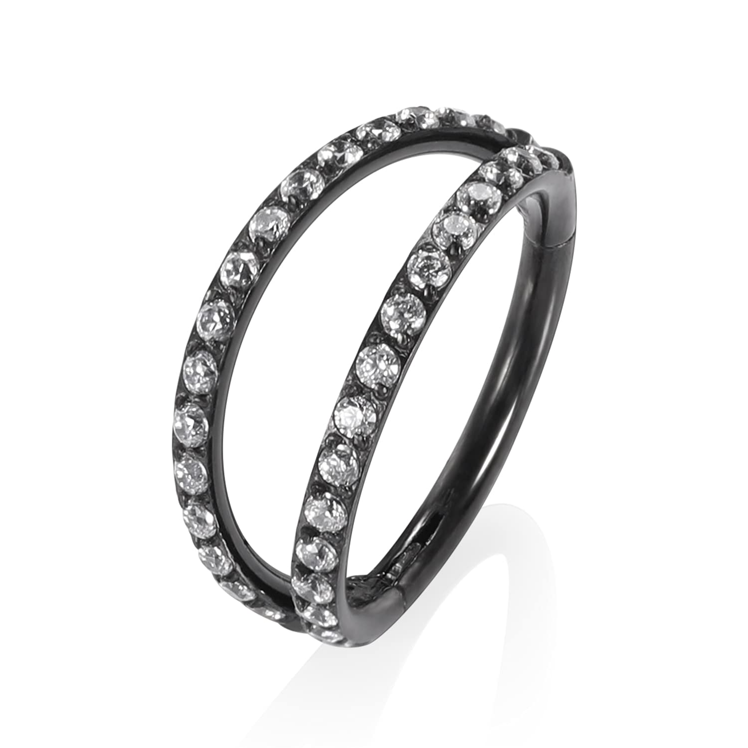 PEAKLINK 16G Helix Earrings Conch Hoop Double Open Stacked Cartilage Tragus Earring 316L Surgical Steel Black Septum Nose Rings 
