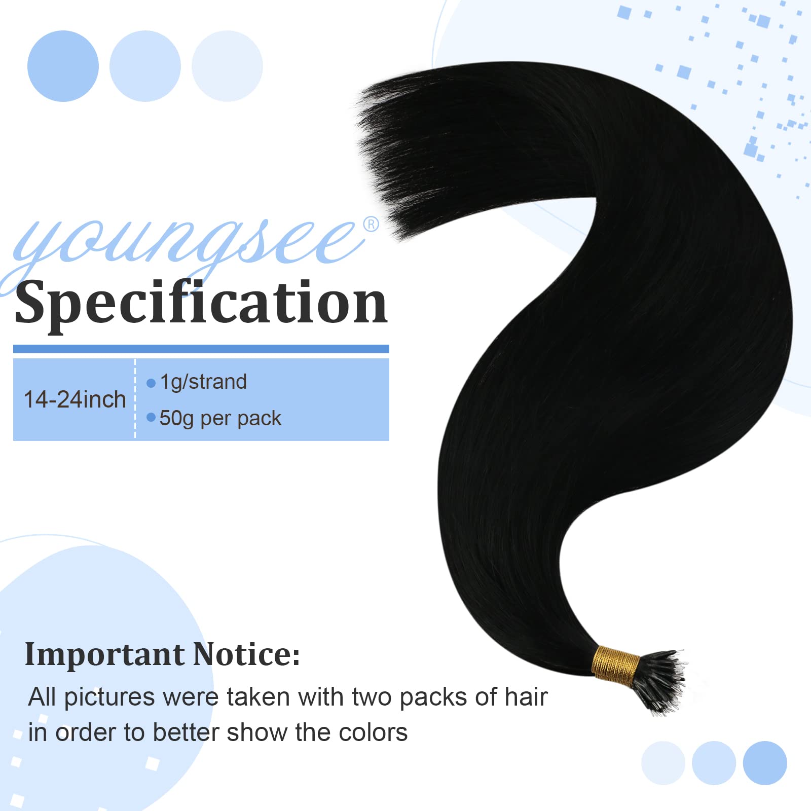 Youngsee Nano Ring Hair Extensions Black Nano Extensions Human Hair Jet Black Nano Bead Hair Extensions Human Hair Black Hair Ex