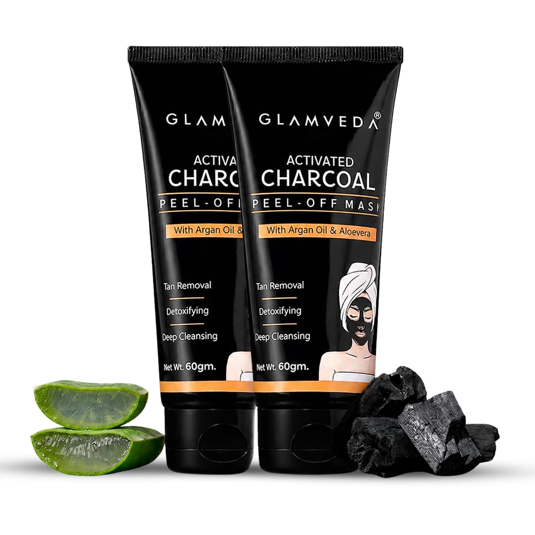 Glamveda Activated Charcoal Peel Off Mask For Men & Women (60G Pack Of 2) | Removes Blackheads & Whiteheads | Pimples & Acne | C
