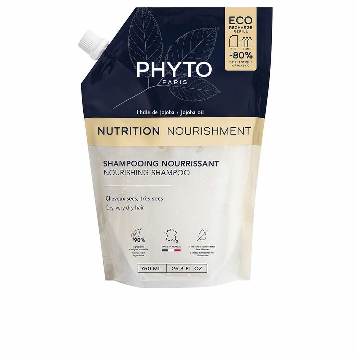PHYTO Nourishment Nourishing Shampoo with Jojoba Oil - Sulfate-Free Hydrating & Moisturizing Shampoo for Dry to Very Dry Hair | 
