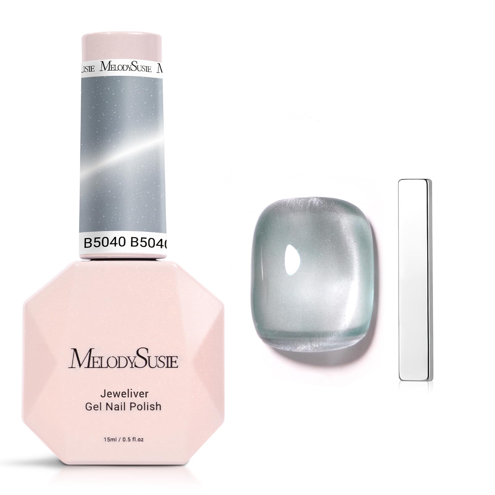 MelodySusie Glass Cat Eye Gel Nail Polish, Green Gray Glitter Holographic Magnetic Nail Polish with Magnet, 0.5 Fl Oz UV Nail Po