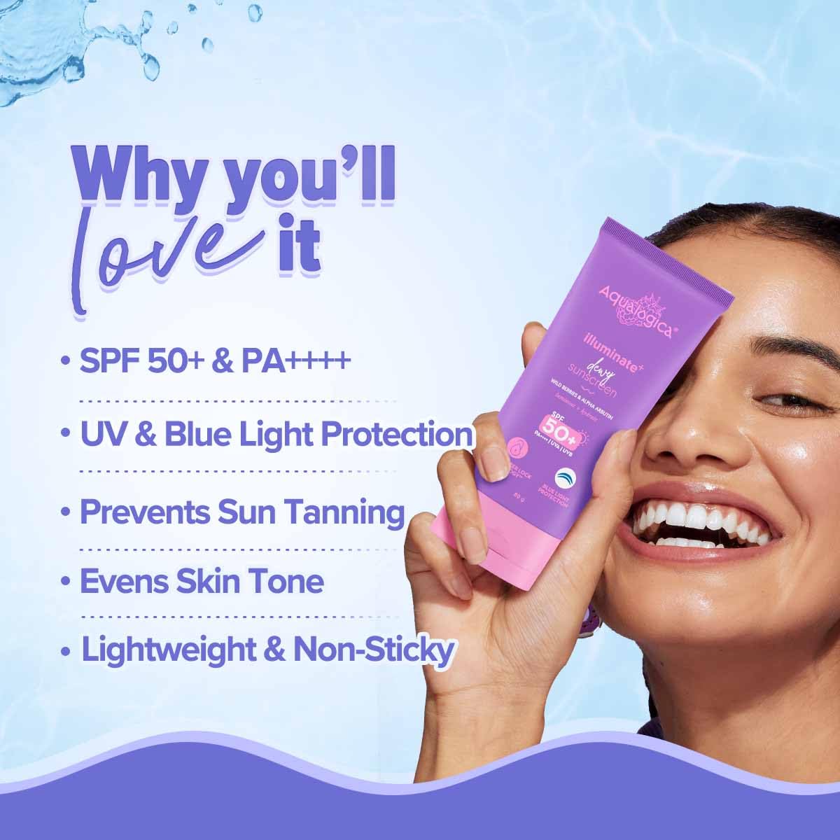 Aqualogica Illuminate+ Dewy Sunscreen With Spf 50+ & Pa++++ | With Wild Berries & Alpha Arbutin | 2.82Oz/80G