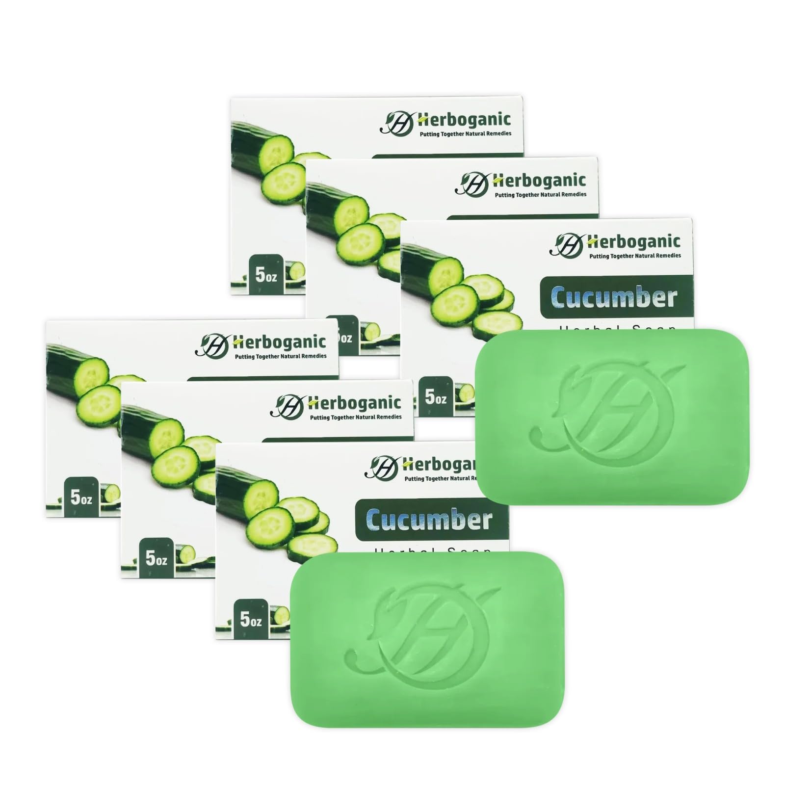 HERBOGANIC Cucumber Herbal Soap | Pack of 6 of 5oz soap Bar | Ideal for Men and Women, Soothing and Nourishing Soap for Moisturi
