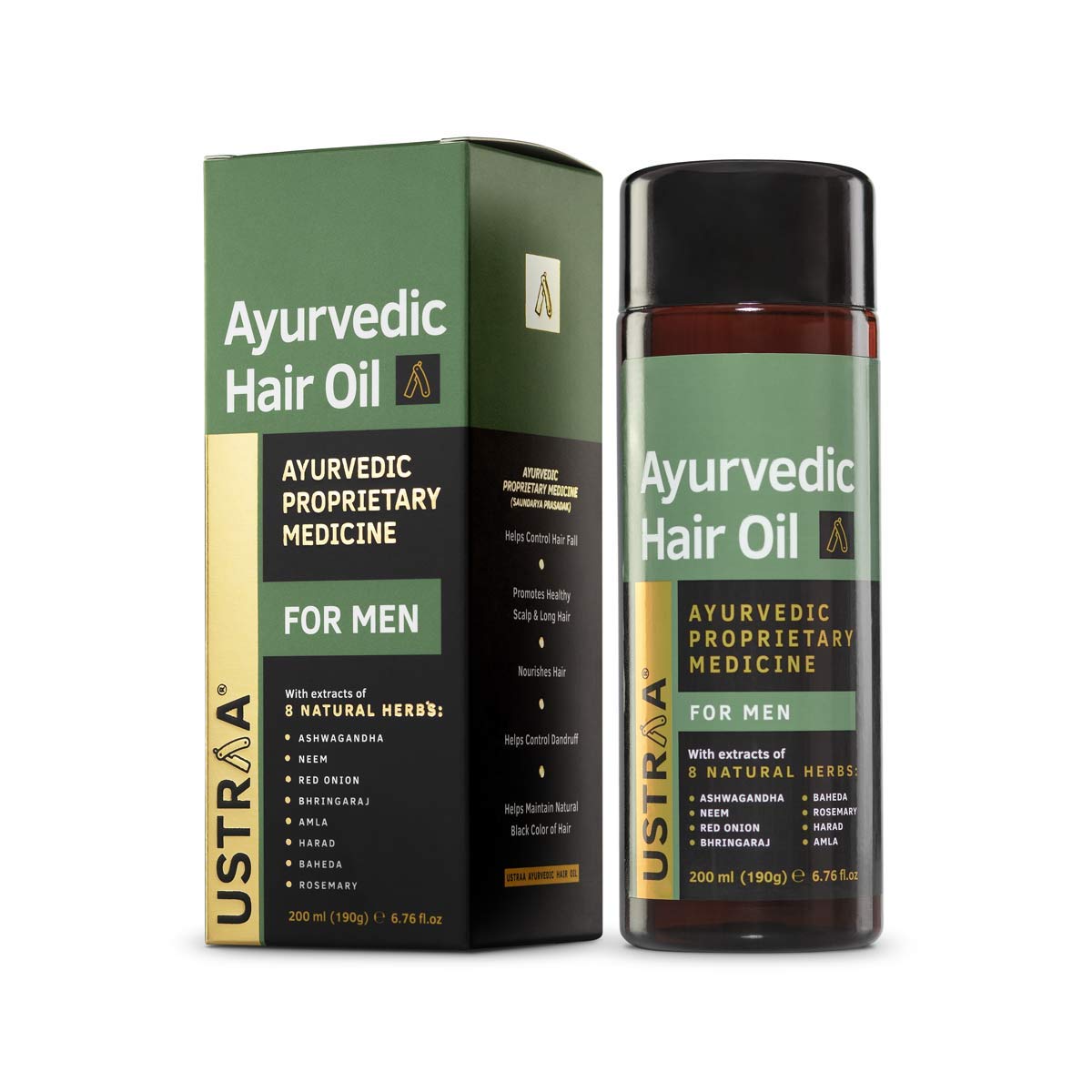 Ustraa Ayurvedic Hair Oil - 2 X 200 Ml | With 8 Natural Herb Extracts | Controls Hair Fall, Fights Dandruff | No Sls, No Paraben
