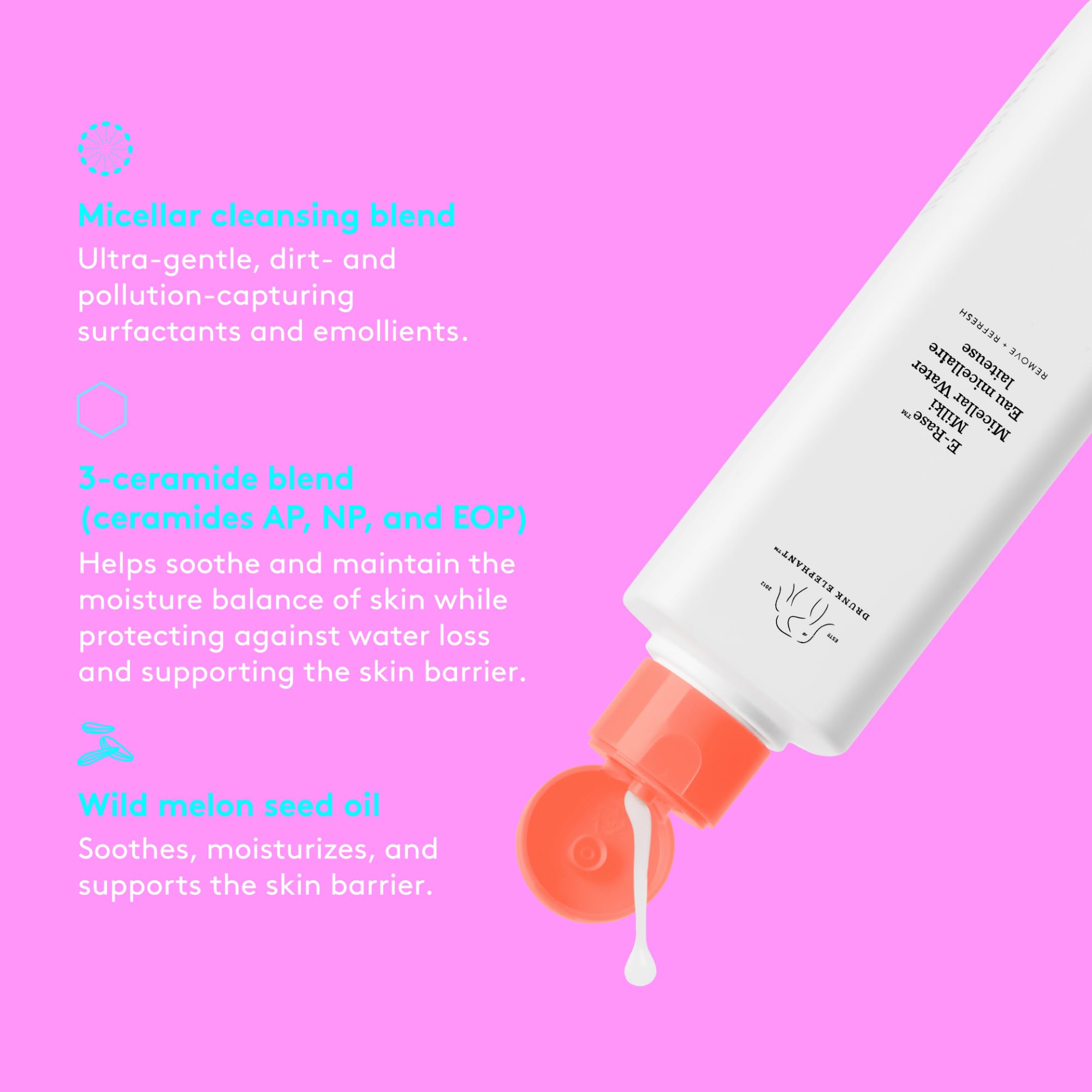 Drunk Elephant E-Rase Milki Micellar Water - 240 ml/8 fl oz - Mild No-Rinse Formula - Clean Clinical Skincare - Cruelty-Free - D