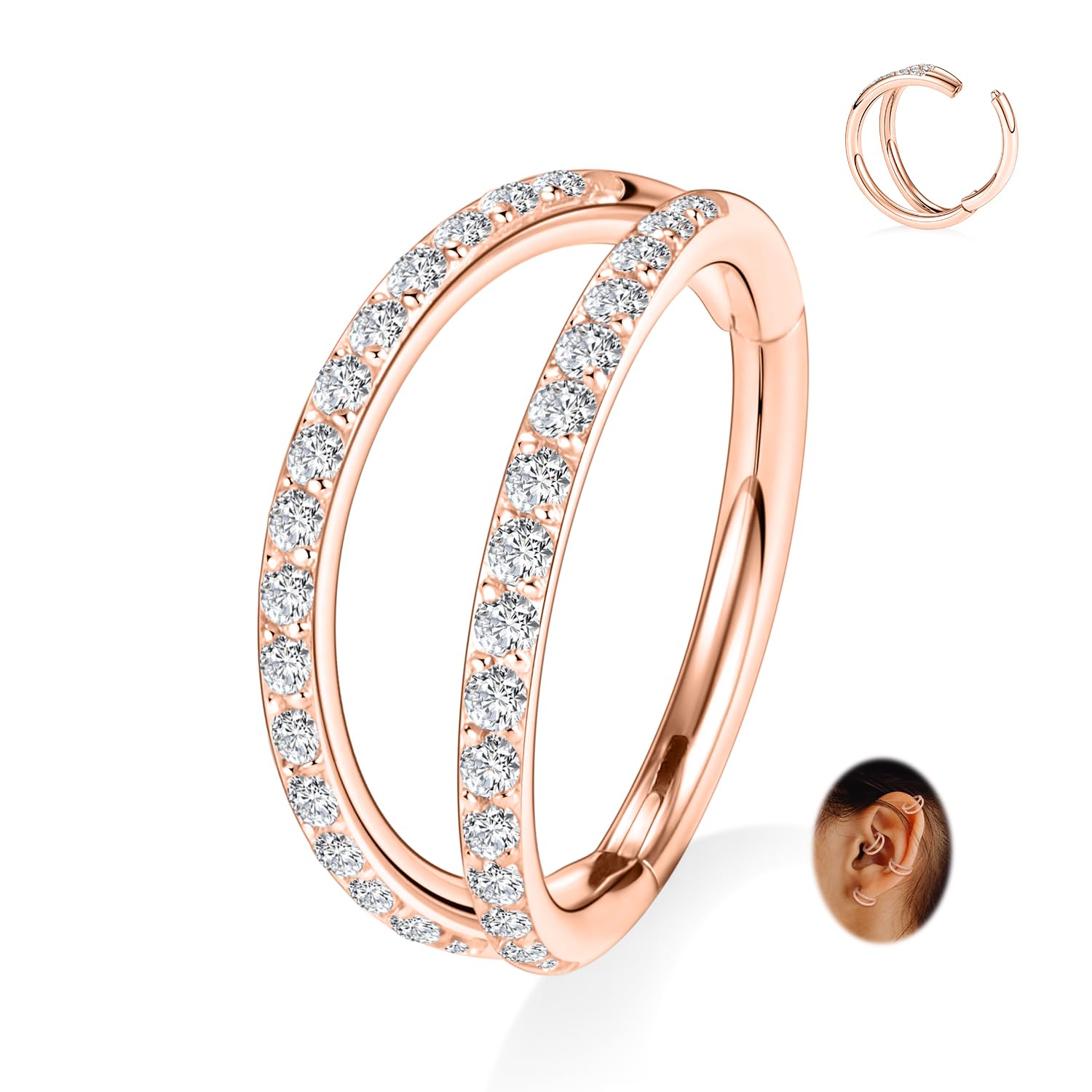 FUNLMO Conch Piercing Jewelry Double Hoop Nose Ring Septum Ring Helix Daith Rook Earring Tragus Jewelry Surgical Steel Diamond C