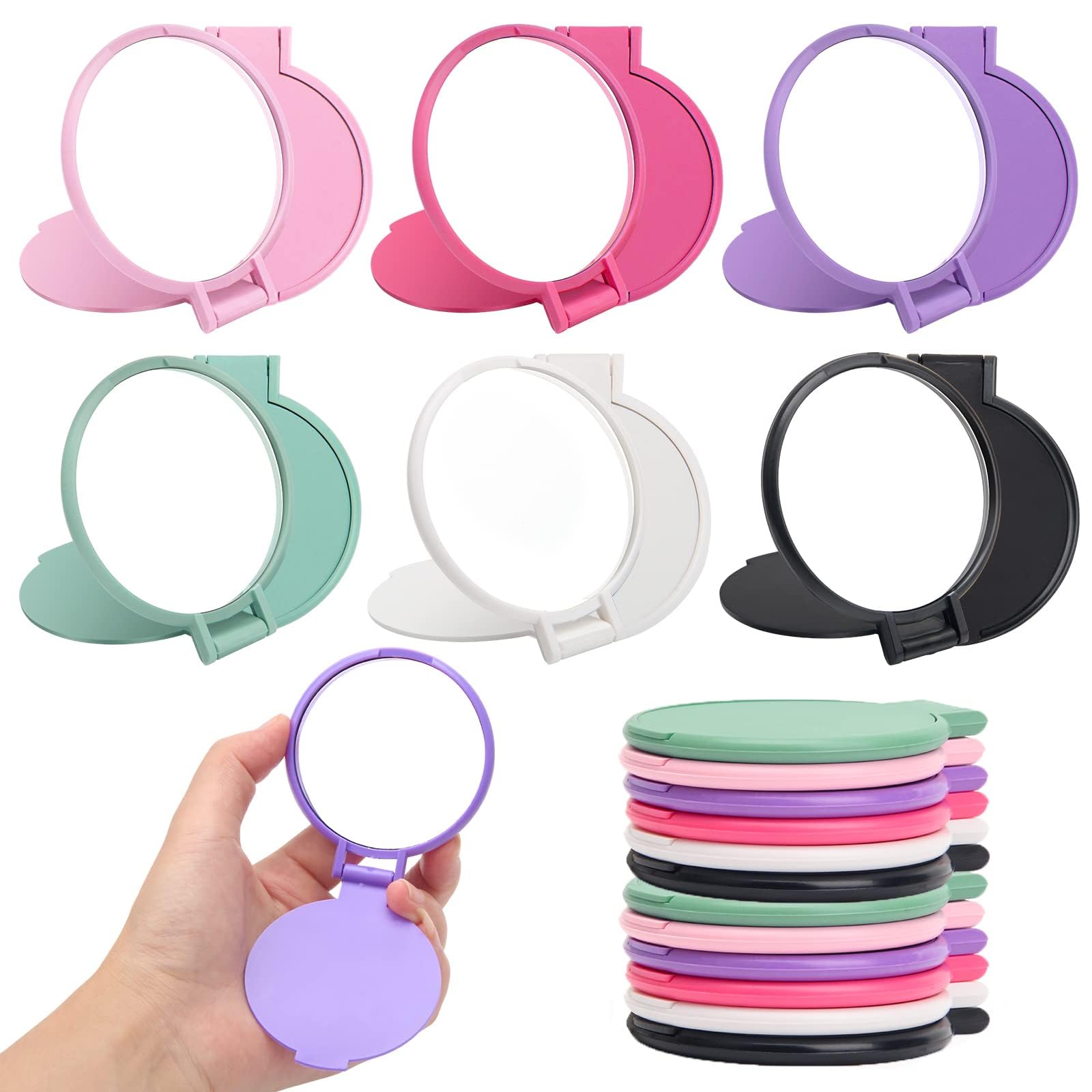 Windspeed 18 Pcs Mini Folding Mirror Round Compact, 2.4 In Small Portable Travel Makeup Mirror Compact Mirror Bulk Round Makeup