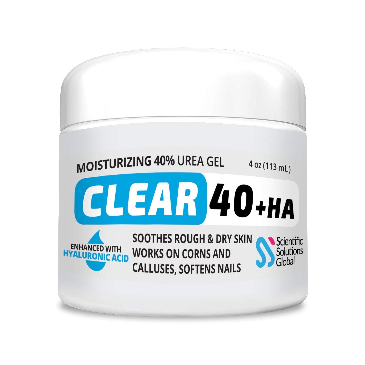 CLEAR Urea Cream 40% + 1% Hyaluronic Acid (4oz) | Softens Cracked Heels & Dry Skin Urea Cream 40 Percent - Infused w Tea Tree & 