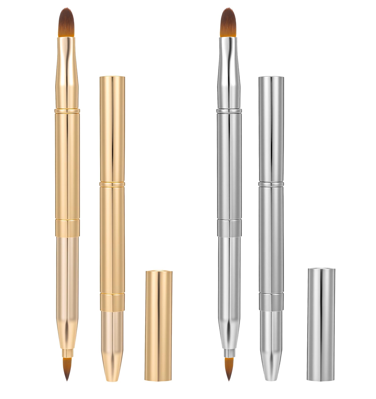 Lipstick Brush, 2 Pcs Retractable Lip Brush Portable DualEnded Applicator for Lips Gloss Eyeshadow Brushes with Protective Cap 