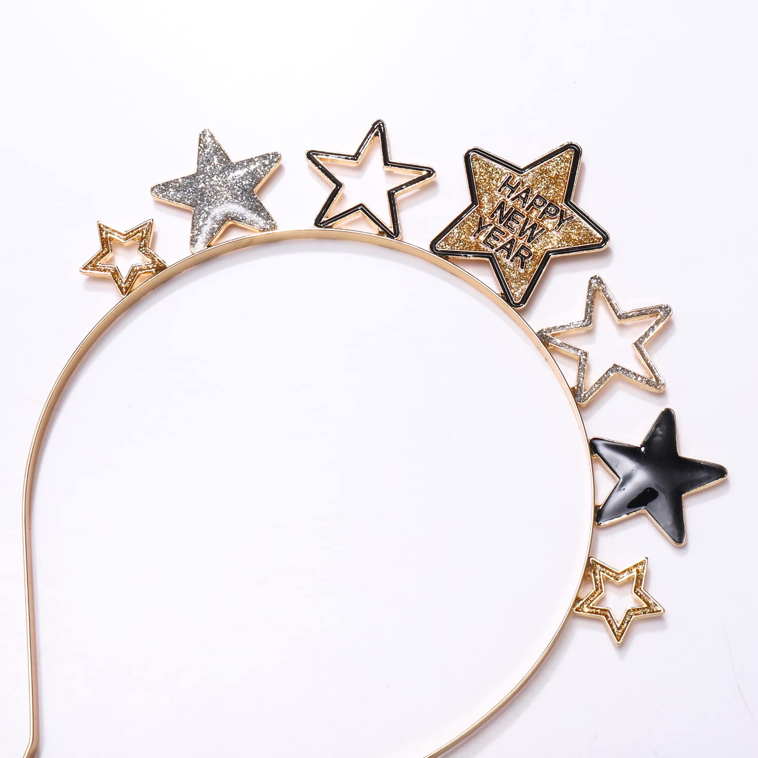 Heidkrueger Happy New Year Headband Glitter Gold Star Headbands Black And Gold Hat Tiara Hairbands For Women New Years Eve Party