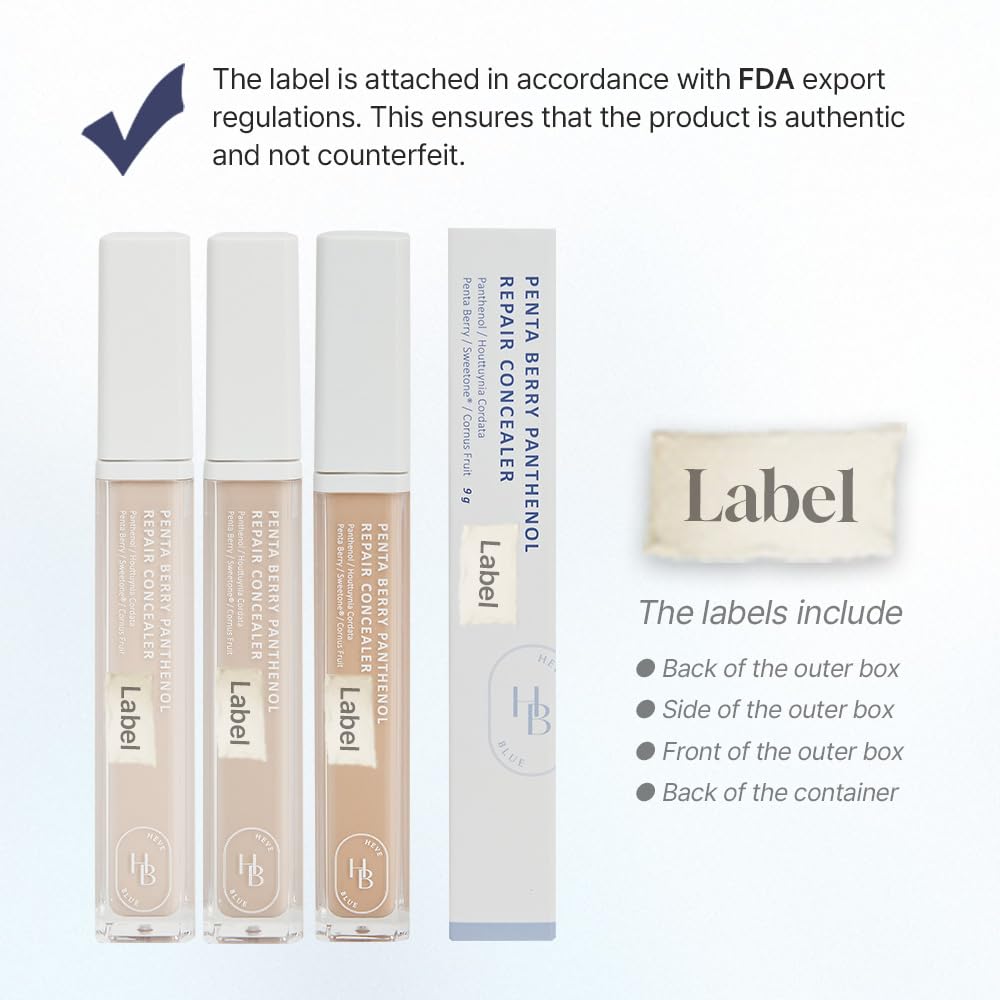 HEVEBLUE Penta Berry Panthenol Repair Concealer 22-23 BEIGE - Lightweight, Full Coverage Dark Circles, Acne and Blemishes, Vegan