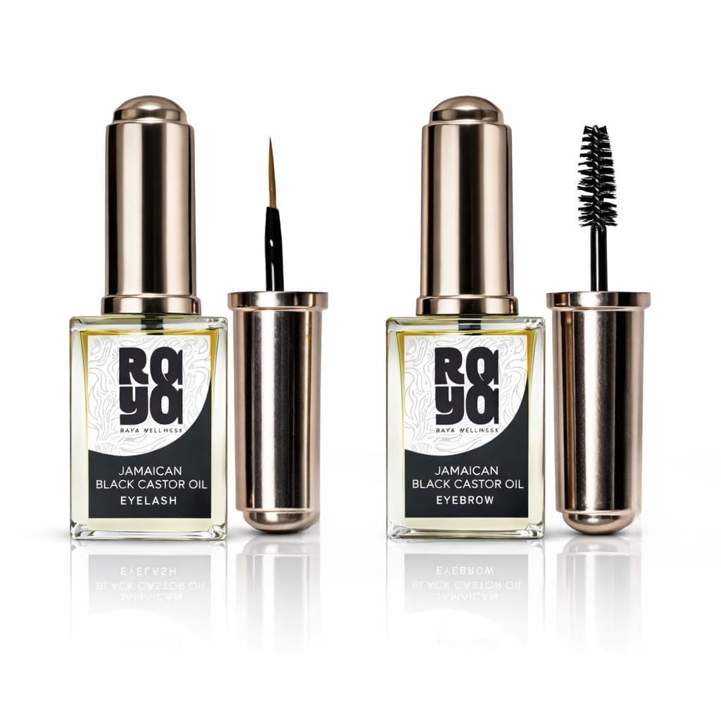 RAYA WELLNESS  USDA Organic Jamaican Black Castor Oil  Eyelash & Brow Growth Oil  10ml Twin Pack  Glass Bottles with Eyeline
