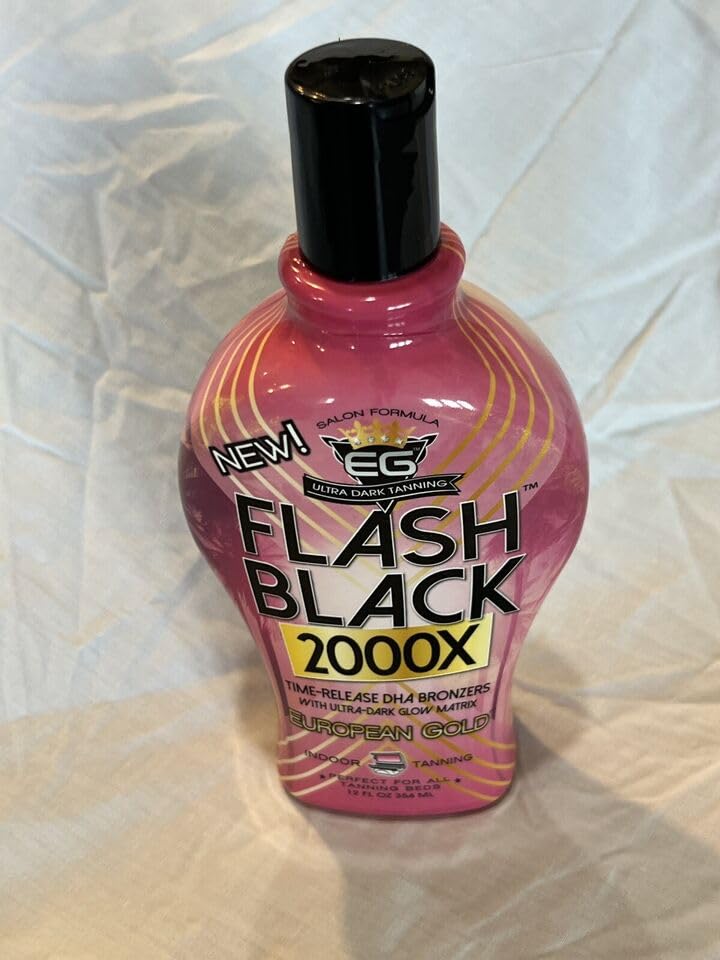 European Gold Flash Black 2000X Indoor Tanning Lotion With Time-Release Dha Bronzers, 12 Ounce