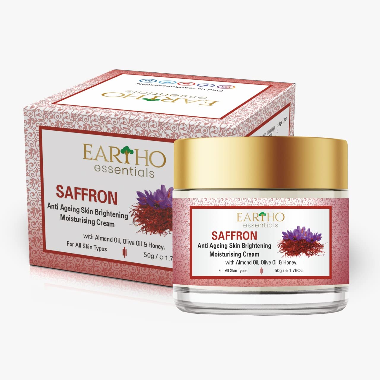 Eartho Essentials Ayurvedic Saffron Anti Ageing Brightening Moisturising Cream with Almond & Honey 50g