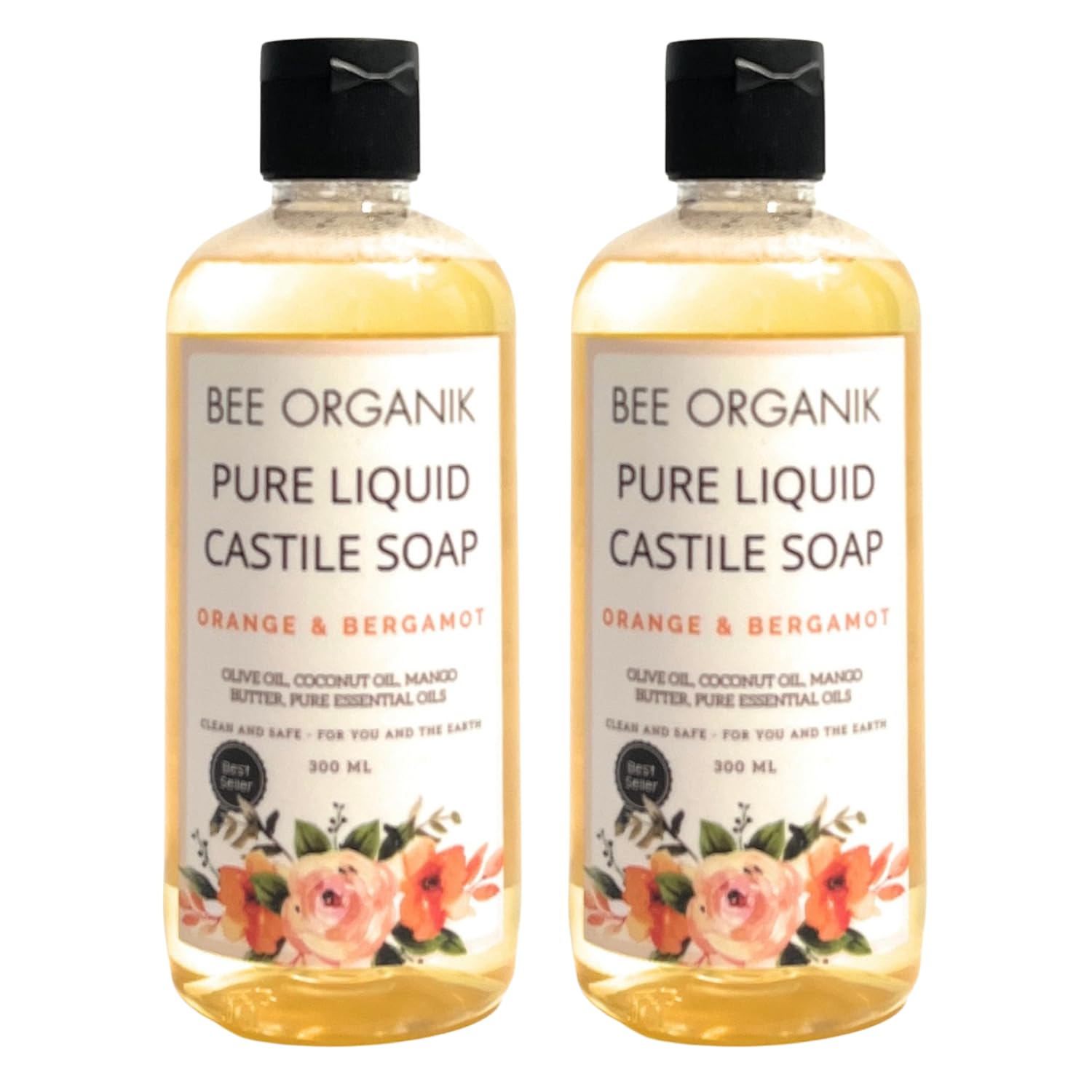 Bee Organik Liquid Castile Soap (Pack Of 2) Sweet Orange 300Ml X 2