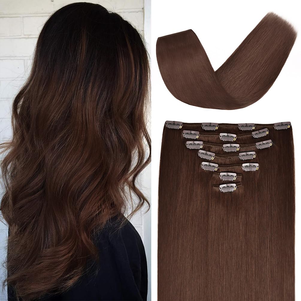 14 inches Clip in hair Extensions Remy Human Hair - 70g 7pcs 16 Clips Straight Thick 100% Real Human Hair Extensions for Women M
