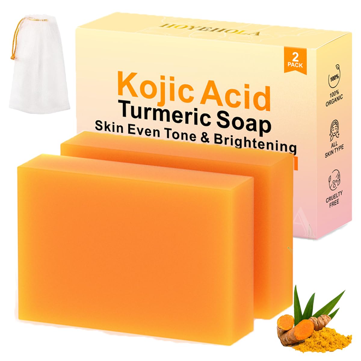 HOYEHOLA Kojic Acid Turmeric Soap Bar - Dark Spot Remover for Face Even Skin Tone, Moisturizing & Nourishing Natural Ingredients