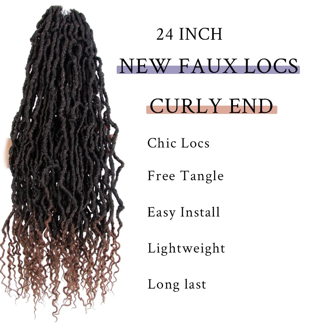 BOHOBABE 24 Inch New Faux Locs With Curly End 6 Packs Soft Locs Crochet Hair 72 Strands Long Natural Crochet Braids (6Packs,T30)
