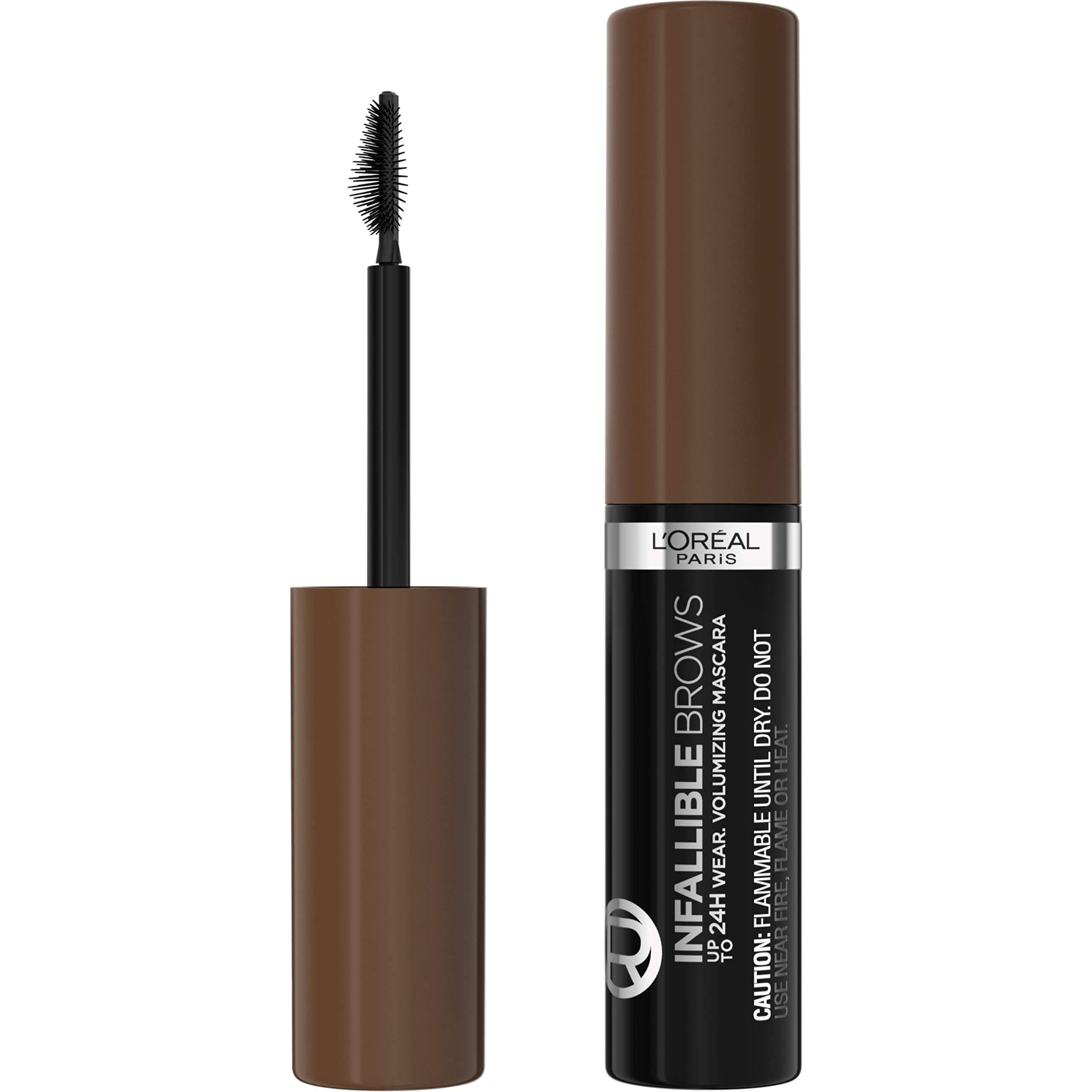 L'Oreal Paris Infallible Volumizing 24H Wear Brow Mascara, Long Lasting Eyebrow Makeup for 2X Fuller Eyebrows, 5.0 Brunette, 0.1