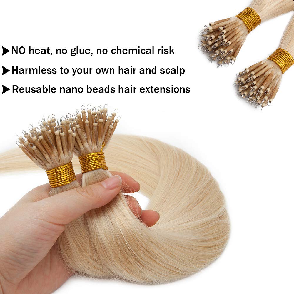 Sego Nano Ring Bead Hair Extension 100% Remy Human Hair Extension Pre-Bonded Micro Nano Rings Beads Loop Hand Tied Hairpiece Str