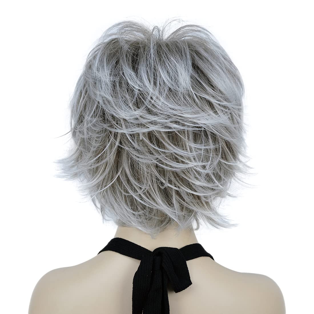 Lydell 8 Short Layered Shaggy Wavy Full Synthetic Wigs (48T Light Gray with Dark Root)