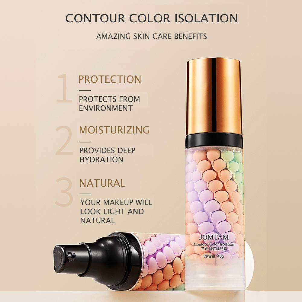 Jomtam Contour Multi-Color Pink Green Purple Isolation Waterproof Natural Makeup Protection Hydration Oil Balance Moisturizing 4