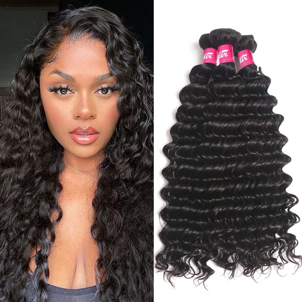 Odir Deep Wave Human Hair Bundles 18 20 22 Unprocessed 9A Brazilian Deep Curly Wave Virgin Hair 3 Bundles 300g Remy Hair Extensi