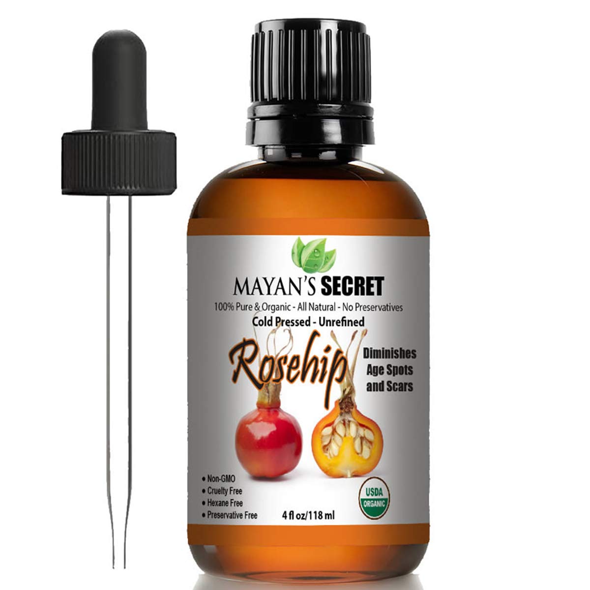 Mayan's Secret Rosehip Seed Oil USDA Certified Organic, Cold Pressed, Unrefined. Reduce Acne Scars. Essential Oil for Face, Nail