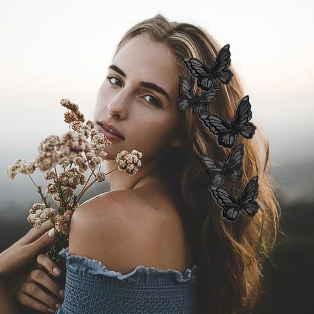 Paderison 20Pcs Butterfly Hair Clips Black Moving Butterfly Clips Fairy Accessories For Women Butterfly Hair Accessories For Tee