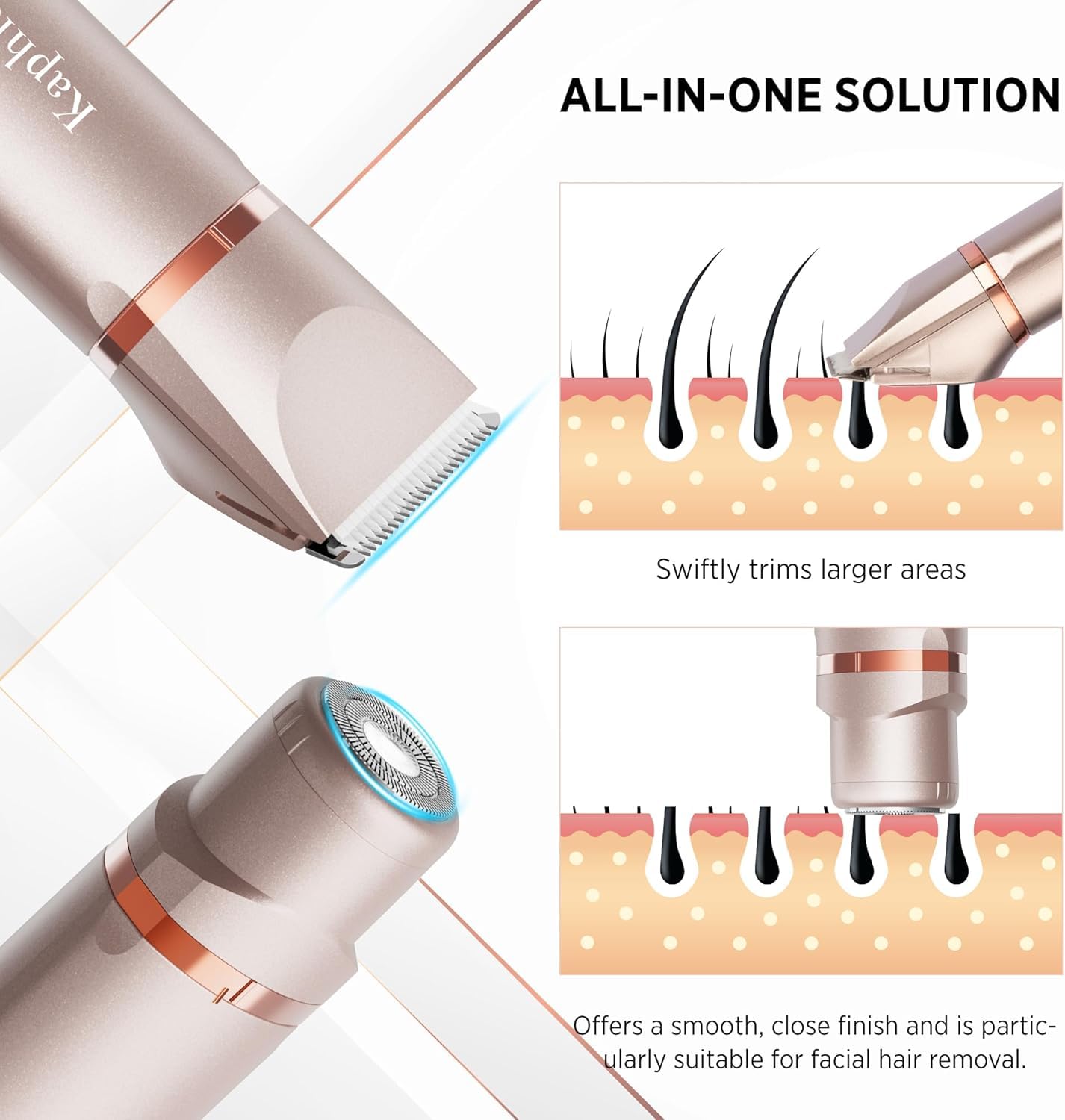 Kaphio Bikini Trimmer For Women Pubic Hair: 2 In 1 Eletctric Razors For Women - Rechargeable Eletctric Shaver For Women - Ipx7 W