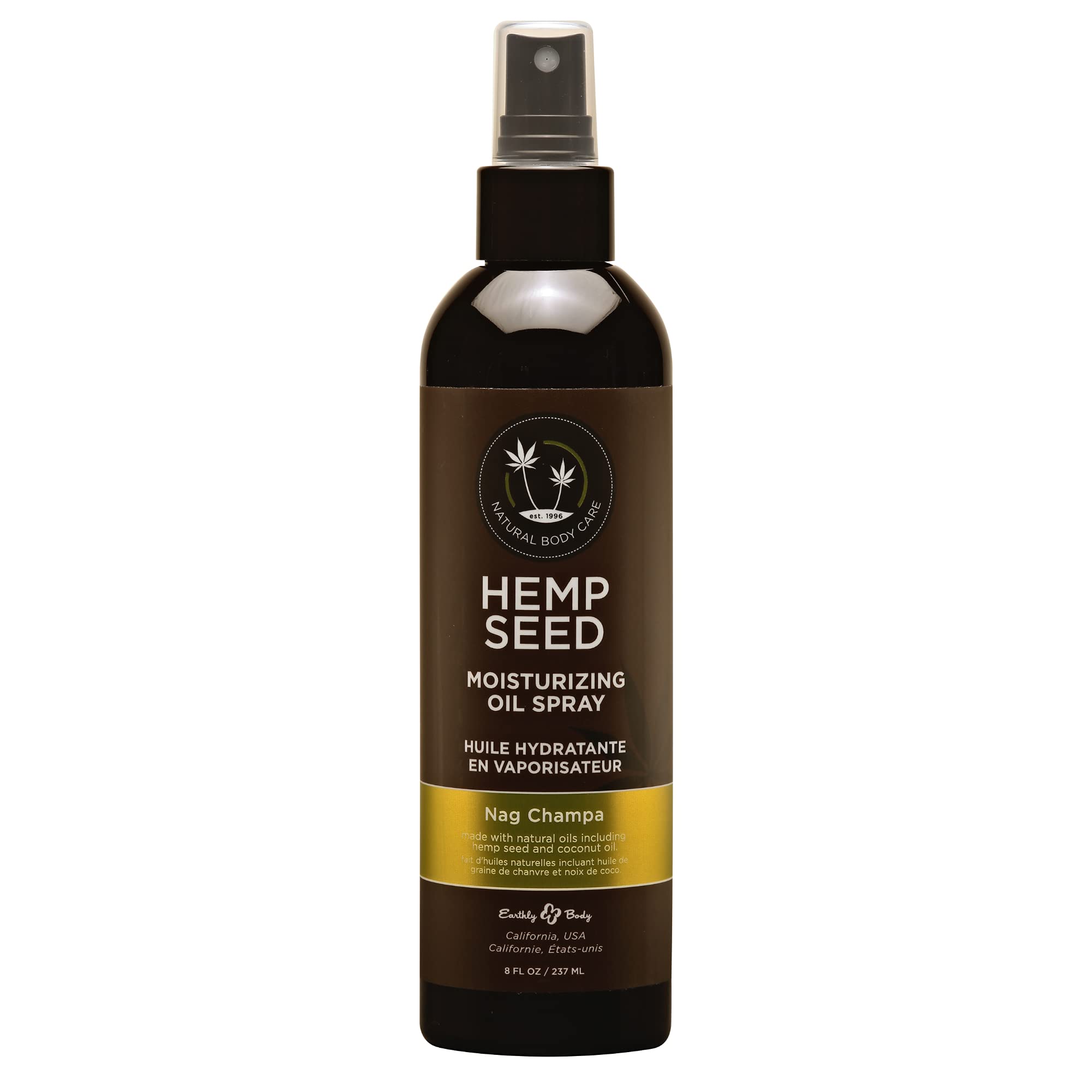 Earthly Body Hemp Seed Moisturizing Oil Spray, Nag Champa - 8 oz - Smooth, Moisturize & Protect Skin - With Vitamin E + Hemp See