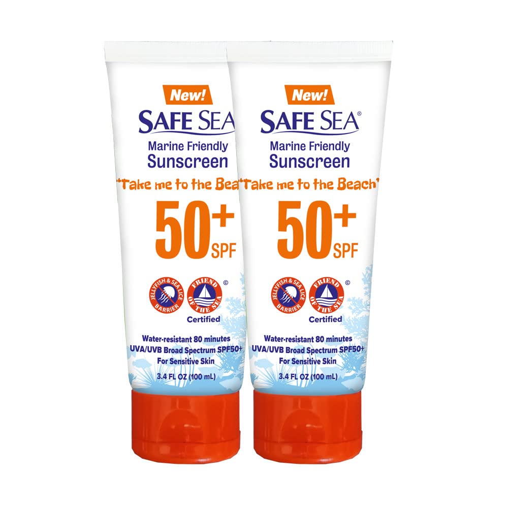 Safe Sea Anti-Jellyfish Sting Protective Lotion - Sunscreen - Sunblock - Sea Lice - Jelly Fish - 50Spf Adults (Tube 3.4 Oz 2 Pac