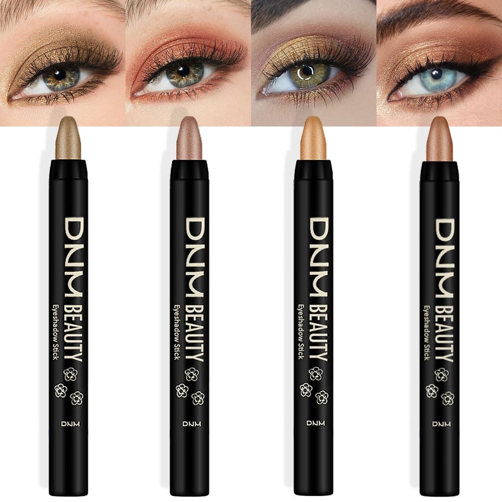 Kaely 4Pcs Cream Eyeshadow Stick Set For Eyes,Light Khaki Rose Gold Desert Gold Beige Gold,Eye Brightener Shimmer Makeup Pen,Wat