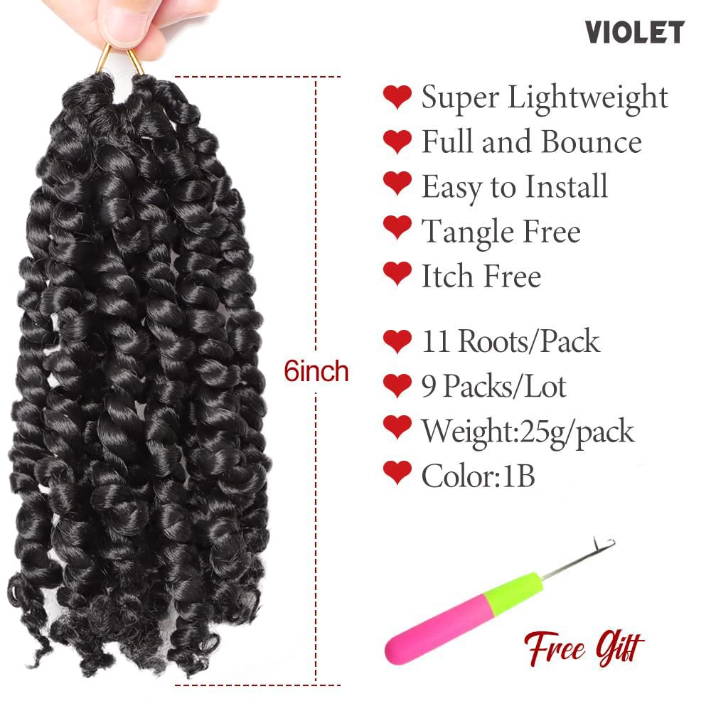 Violet Passion Twist Crochet Hair 6 Inch 9 Packs Natural Black Passion Twist Hair Short Twist Hair Prelooped Crochet Hair For Bl