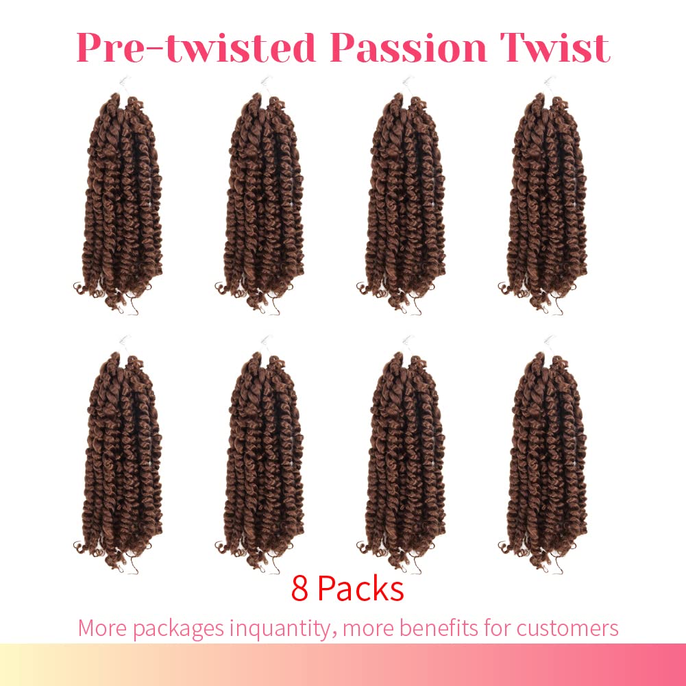 The BOHOBABE Crochet Passion Twist Hair Pretwisted 10 Inch Short Pre-looped Passion Twist Crochet Braiding Hair 8 Packs (30#)