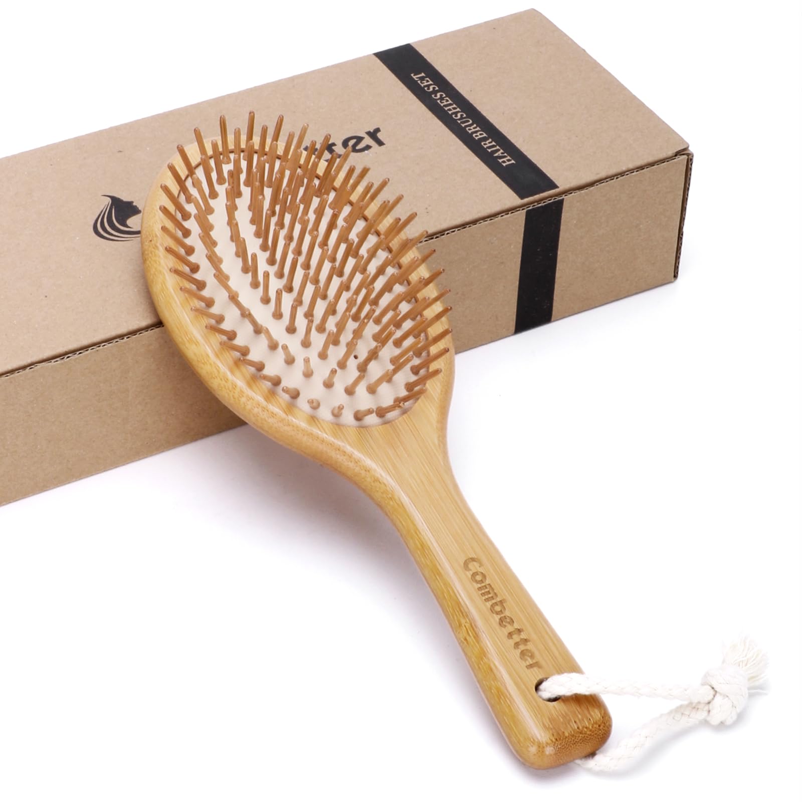 Bamboo Hair Brush Combetter, Natural Brush to Soften&Improves Hair Texture - Soothing Massage to Improve Dandruff Eco-Friendly C