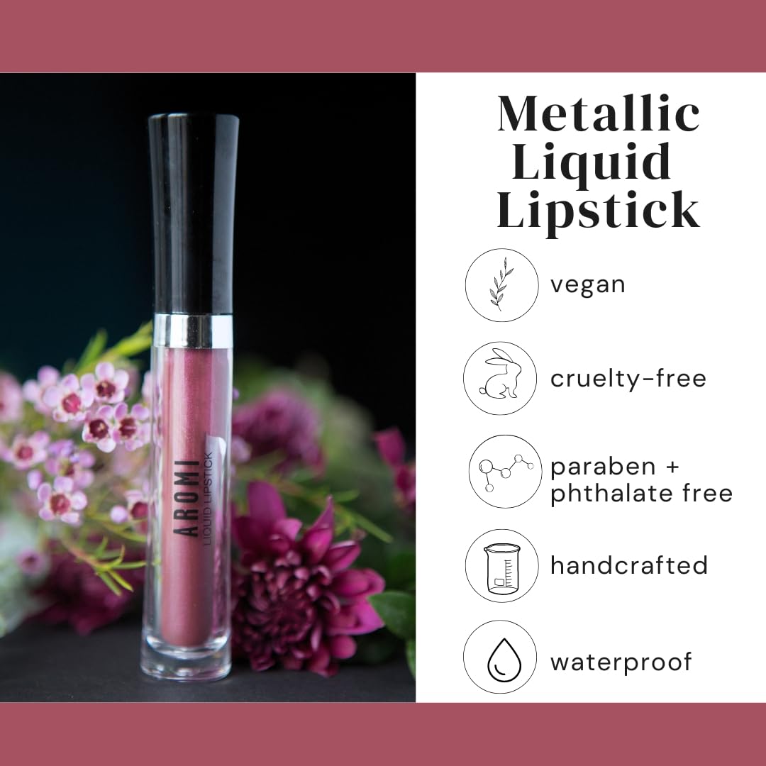Aromi Metallic Liquid Lipstick | Chestnut Rose Lip Color With Shimmery Finish, Long-Lasting + Long Wear, Smudge Proof, Waterproo