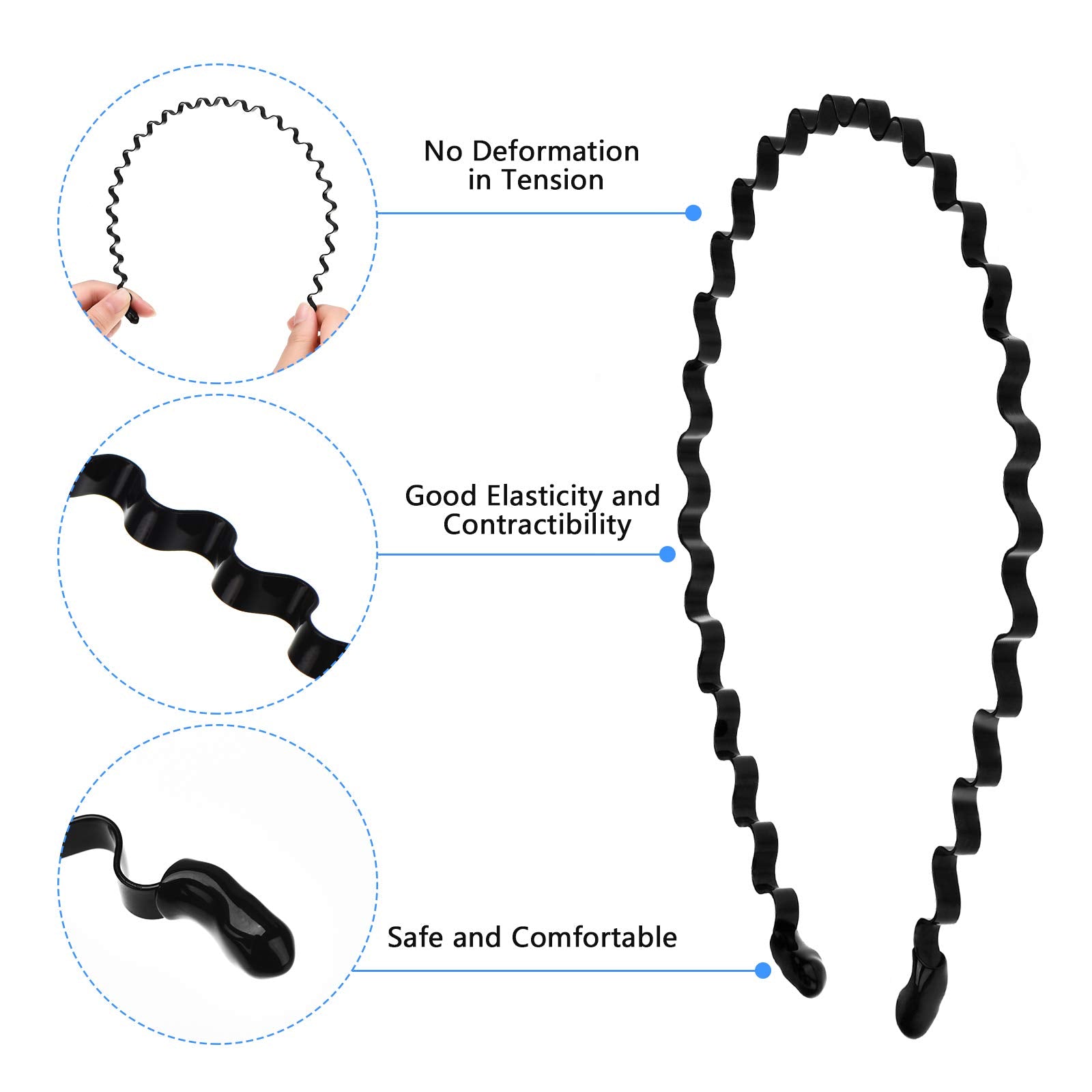 11 Pieces Metal Headband and Sports Headbands, Elastic Headbands Spring Wave Non Slip Hairband Unisex Hair Accessories for Men a